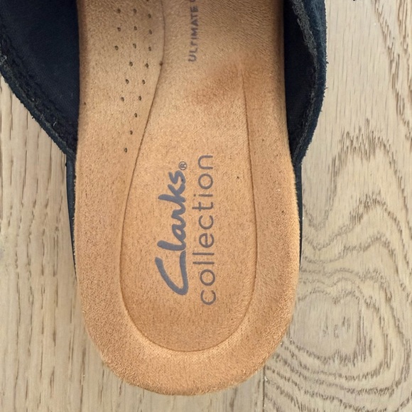 Clarks Black Suede Buckle Clogs - Picture 7 of 8